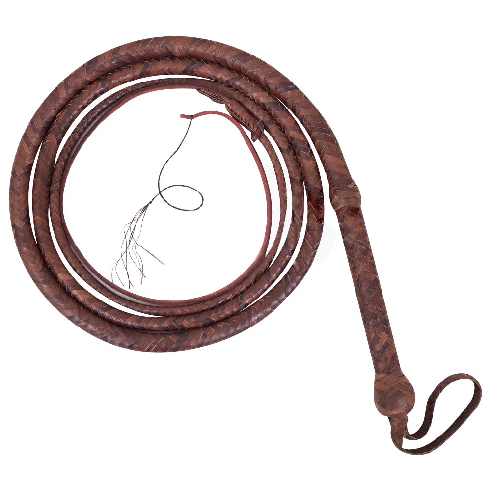 Brown Bull Whip 04 Feet 12 Plaits Cow Hide Leather
