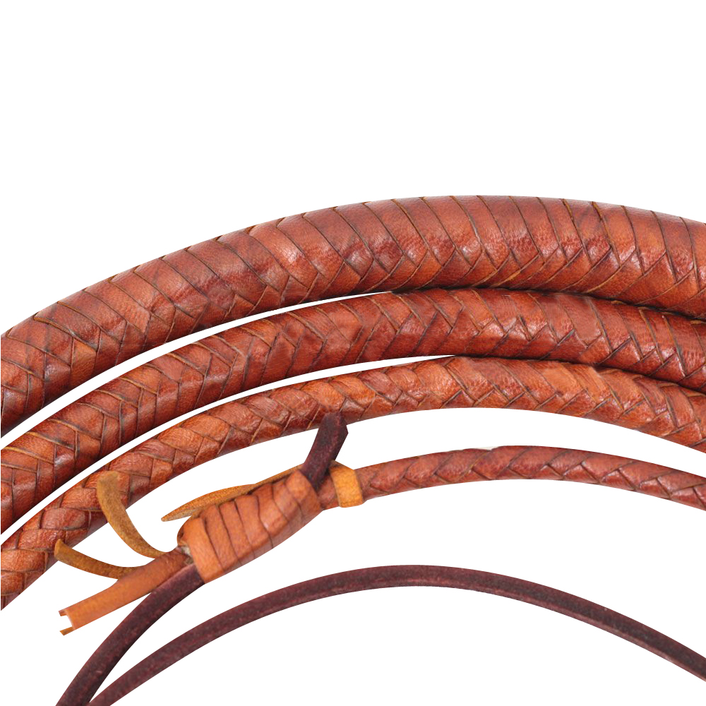 Bull Whip 04 Feet 12 Plaits Cow Hide Tan Leather